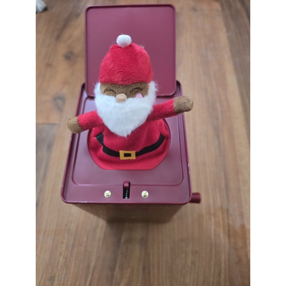 M&S Santa Claus Jack-in-the-Box Wind-Up Christmas Tin Toy w/Cookies New